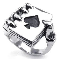 Anello vintage - acciaio inossidabile - artiglio del teschio con mazzo di carte