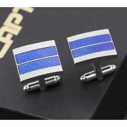 Boutons de manchette / pince à cravate carrés bleus - alliage de zinc