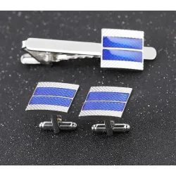 Blue square cufflinks / tie clip - zinc alloy