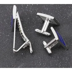 Blue square cufflinks / tie clip - zinc alloy