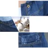 Trendy denim long jacket - with hood - zipper - pockets