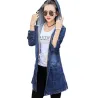 Trendy denim long jacket - with hood - zipper - pockets