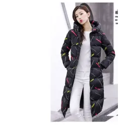 Warme / lange Daunenwinterjacke mit Kapuze und Reißverschluss