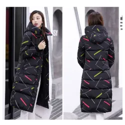 Warme / lange Daunenwinterjacke mit Kapuze und Reißverschluss
