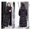 Warme / lange Daunenwinterjacke mit Kapuze und Reißverschluss