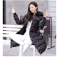Warme / lange Daunenwinterjacke mit Kapuze und Reißverschluss