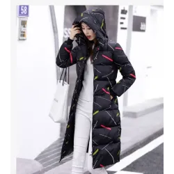 Warme / lange Daunenwinterjacke mit Kapuze und Reißverschluss