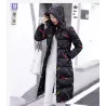 Warme / lange Daunenwinterjacke mit Kapuze und Reißverschluss