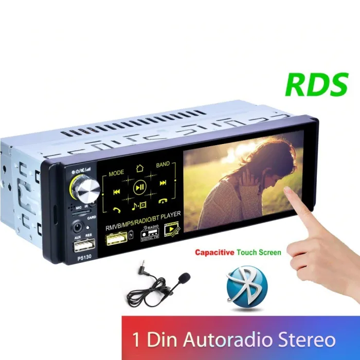 Autoradio - 1 Din - RDS - microfoon - USB - MP3 - MP5 - TF - ISO - multimediaspeler in het dashboardRadio