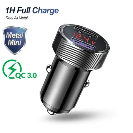 QC 3.0 - podwójny USB - ładowarka samochodowa do telefonu - cyfrowy wyświetlacz LED - szybkie ładowanieAkcesoria do wnętrz