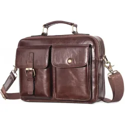 Sac à bandoulière vintage - avec sangle / fermetures à glissière - cuir de vachette véritable