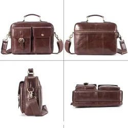 Sac à bandoulière vintage - avec sangle / fermetures à glissière - cuir de vachette véritable
