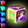 Würfelförmige Uhr mit Einhorn - Digital - LED - Farbwechsel