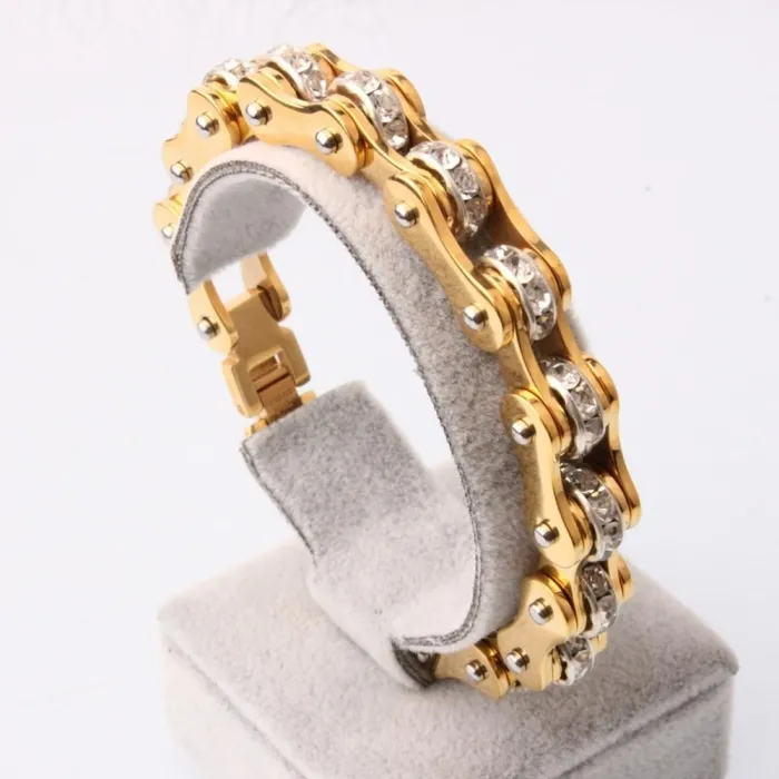 Motorketting - armband - met kristallen - unisexArmbanden