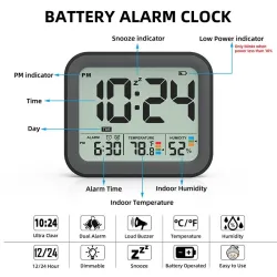 Cyfrowy budzik - podwójny inteligentny alarm - z ustawieniem dni roboczych / weekendów / drzemką - zasilany bateryjnieZegary