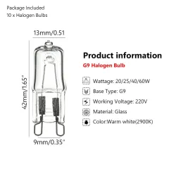 Halogen LED bulb - for refrigerators / ovens - G9 - 20W - 25W - 40W - 60W - 10 pieces