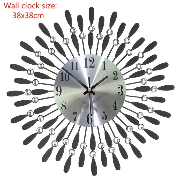 Moderne Wanduhr - Sonnenform - mit Kristalldekoration - 38 * 38cm
