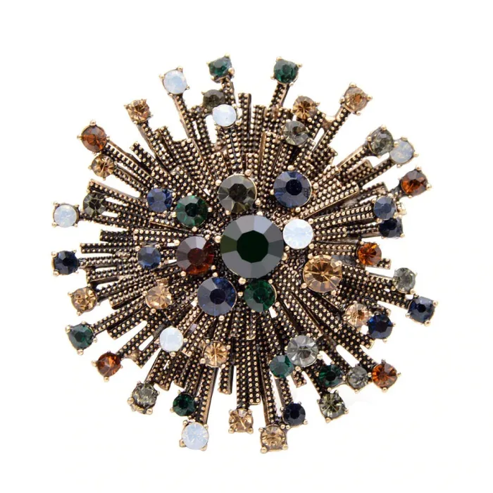 Vintage ronde bloem - broche met kristallenBroches