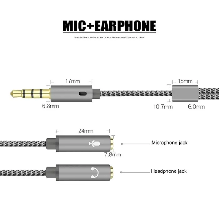 CablesDivisor de audio - Cable AUX - 1 macho a 2 hembra - Conector de 3,5 mm