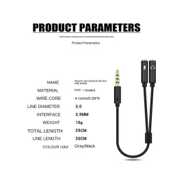 CablesDivisor de audio - Cable AUX - 1 macho a 2 hembra - Conector de 3,5 mm