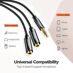Headphone splitter - AUX cable - 3.5mm jack - 1 male to 2 female - ABS / aluminum