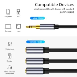 Audiosplitter - AUX-kabel - 3 vrouwelijk naar 1 mannelijk - 3,5 mm jack - iPhone / Samsung / MP3-spelerSplitters