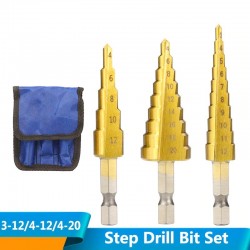 HSS-trapsboorset - voor hout / metaal - 3-12 mm / 4-12 mm / 4-20 mm 3 stuksBits & boren
