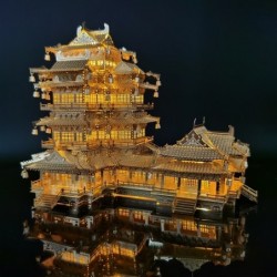 Starożytna chińska rezydencja - metalowe puzzle 3D - ze światłem LEDMetalowe