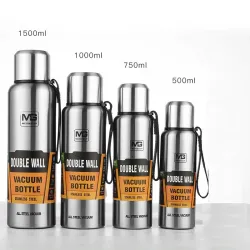 Vacuüm thermoskan - met riem / zak - dubbelwandig - RVS - 500ml - 750ml - 1000ml - 1500mlThermosflessen