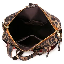 Leather backpack - with multicolored strap