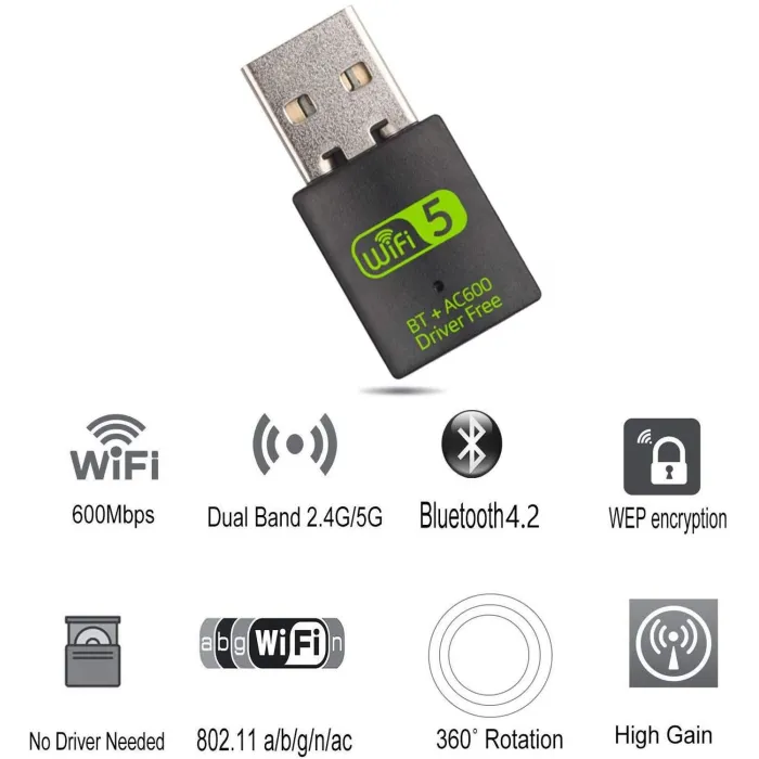 USB 2.0 - Wifi Receiver - Adapter mit Bluetooth - 600Mbps 2.4G 5G