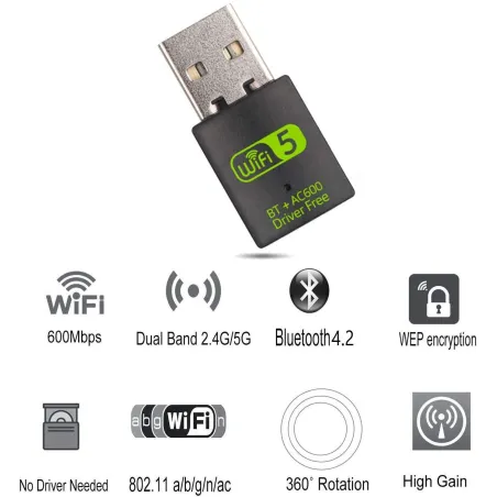 USB 2.0 - Wifi Receiver - Adapter mit Bluetooth - 600Mbps 2.4G 5G