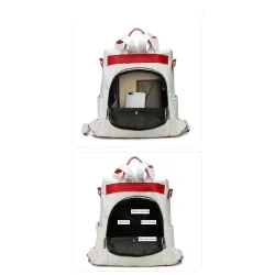 Leather backpack - shoulder bag - with openable back pocket
