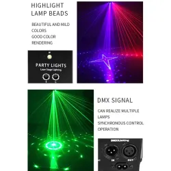 Lampe disco 9 faisceaux - RGB - DMX - LED - projecteur de lumière - laser - télécommande - pour disco / bars