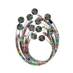 Vintage flower brooch - with colorful crystals