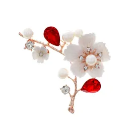 Blume / Perle / Muschel / Vogel - Kristallbrosche