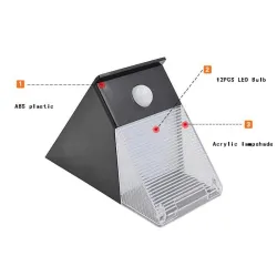 Triangulär solvägglampa - med PIR -rörelsesensor - 12 LED