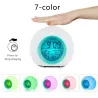 Runder LED-Wecker - bunt leuchtende Hintergrundbeleuchtung - Thermometer - Kalender - Datum