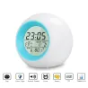 Round LED alarm clock - colorful glowing backlight - thermometer - calendar - date