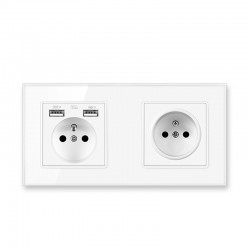 EU wall socket - with USB ports - crystal glass panel - French standardLighting fittings