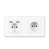 EU wall socket - with USB ports - crystal glass panel - French standard