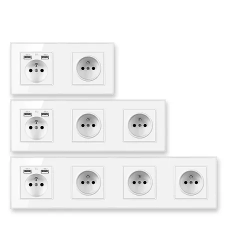 EU wall socket - with USB ports - crystal glass panel - French standard