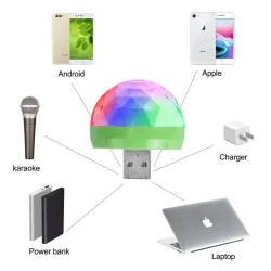 Mini światło dyskotekowe - USB - LED - kryształowa kula - lampka - z czujnikiem muzykiOświetlenie sceniczne i eventowe