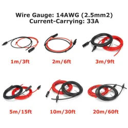 Solarmodulkabel - 2,5 mm, 14 AWG - mit Stecker - schwarz / rot - 1M / 2M / 3M / 5M / 10M