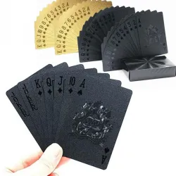 Poker-Spielkarten - schwarz / gold / US-Dollar-Muster - wasserdicht - 54 Stück