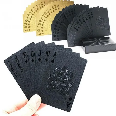 Poker playing cards - black / gold / US dollar pattern - waterproof - 54 pieces