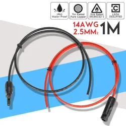 Solarmodulkabel - 2,5 mm, 14 AWG - mit Stecker - schwarz / rot - 1M / 2M / 3M / 5M / 10M