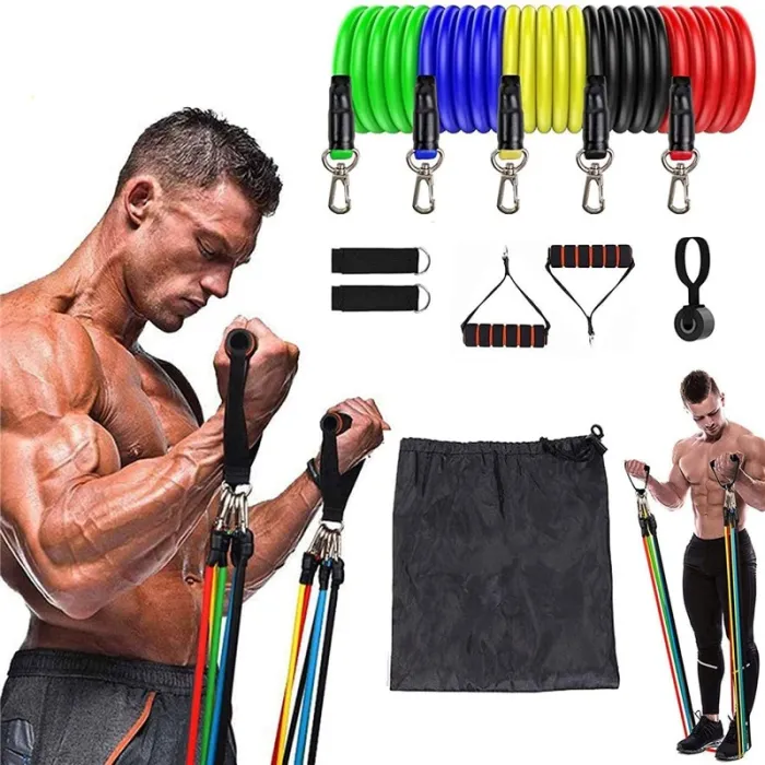 Elastyczne opaski oporowe - gumki - z uchwytami - do fitnessu / ćwiczeń - 11 sztukSprzęt