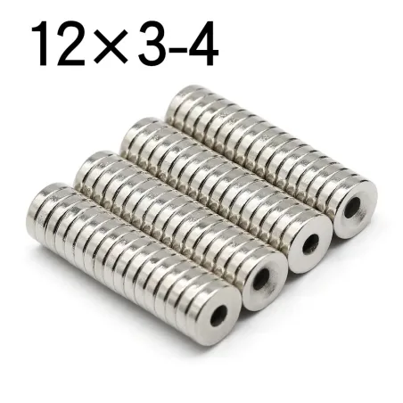 N35 - magnes neodymowy - okrągła tarcza - 12 * 3mm - z otworem 4mm - 10 - 50 sztukN35