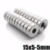 N35Neodymium countersunk ring magnets - 15 mm x 5 mm - hole: 5 mm - super strong - 20 pieces